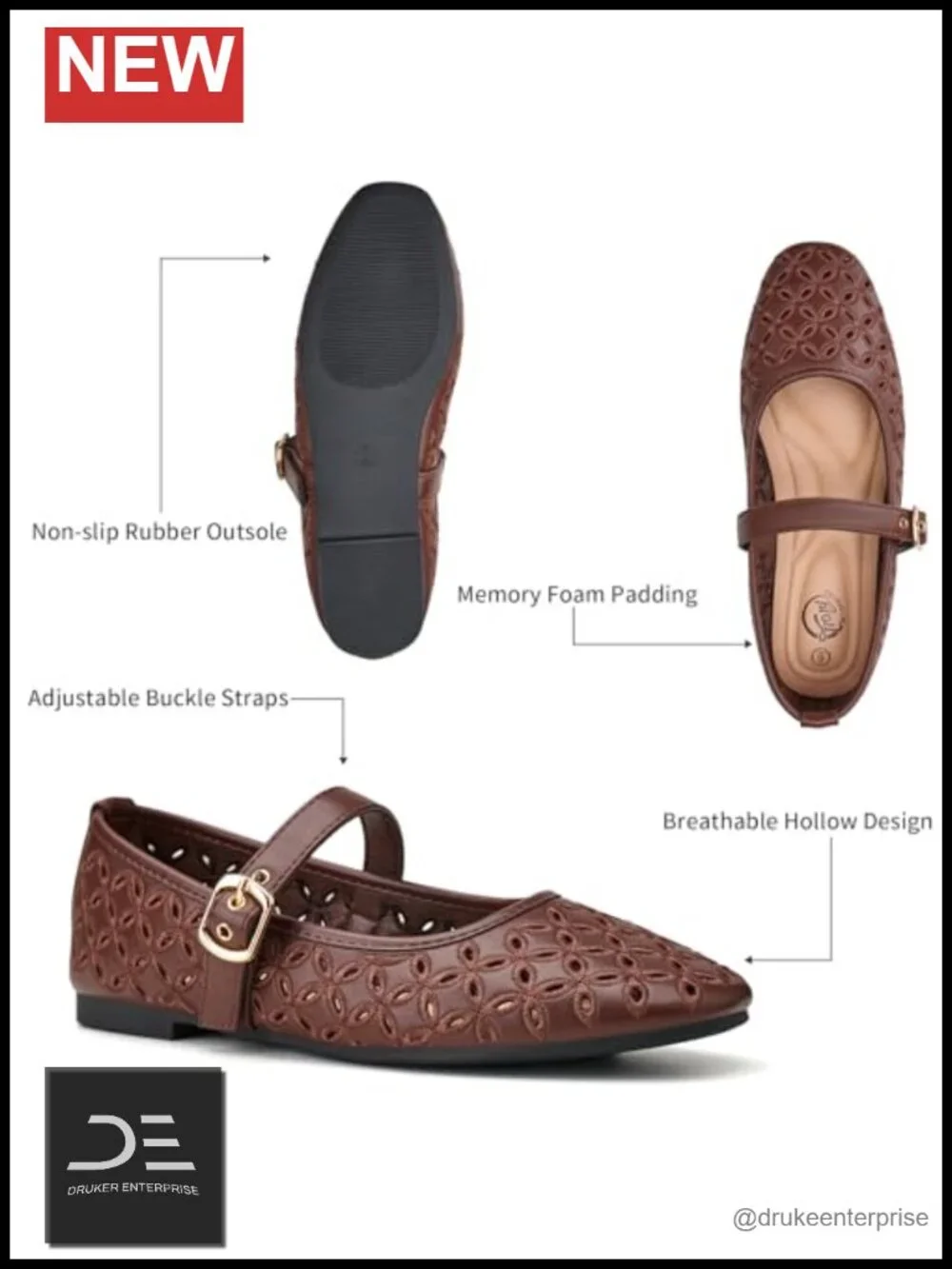 Breathable Cutout Mary Jane Flats with Memory Foam - Ankle Strap Dressy